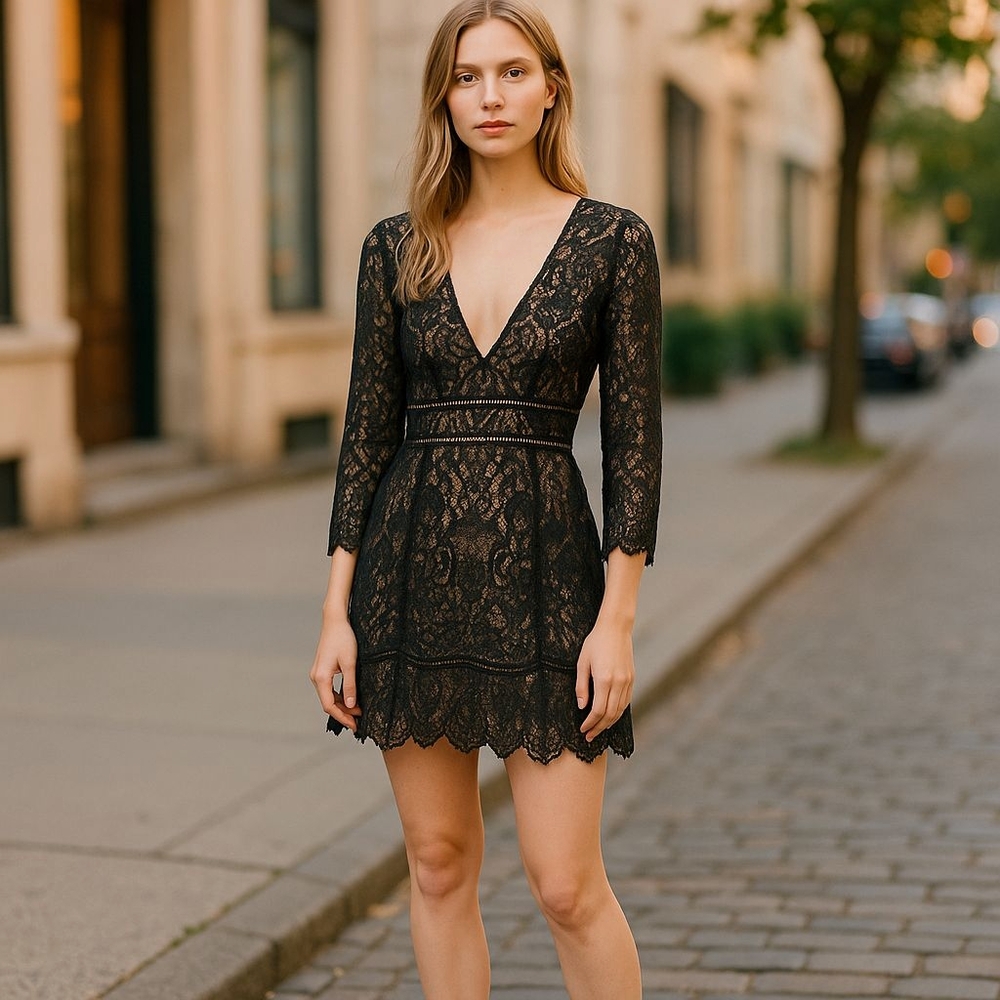 Black Fit and Flare Long Sleeve Cocktail Dress